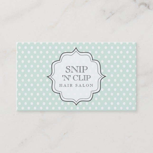 Pastel Aqua Polka Dots Filigree Hair Stylist Cards (Front)