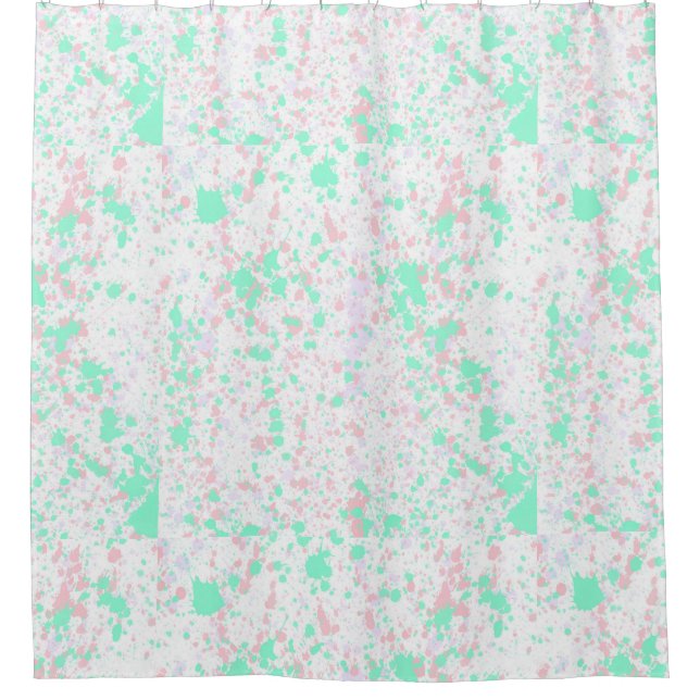 Pastel Aqua, Purple & White Paint Splatter Shower Curtain (Front)