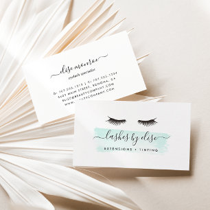Pastel Aqua Watercolor Lash Services Business Card