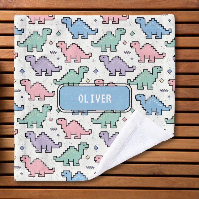 Pastel Arcade Dinosaur Pixel Silhouettes Pattern Wash Cloth (Creator Uploaded)