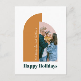 Pastel Arch Gold Merry Christmas Family Photo Holiday Postcard