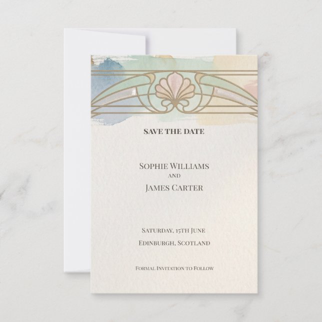 Pastel Arch Nouveau Save The Date (Front)