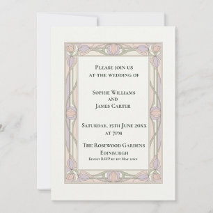 Pastel Art Deco Floral Wedding Invitation