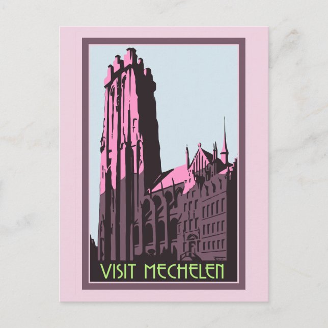 Pastel art deco visit Mechelen Belgium travel ad Postcard (Front)
