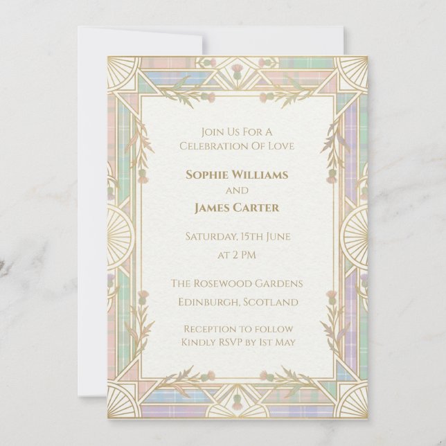 Pastel Art Deco Wedding Invitation (Front)
