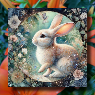 Pastel Art Nouveau Floral Watercolor Bunny Easter Holiday Card