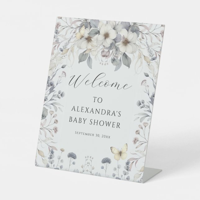 Pastel Art Nouveau Flower Butterfly Baby Girl Pedestal Sign (Front)