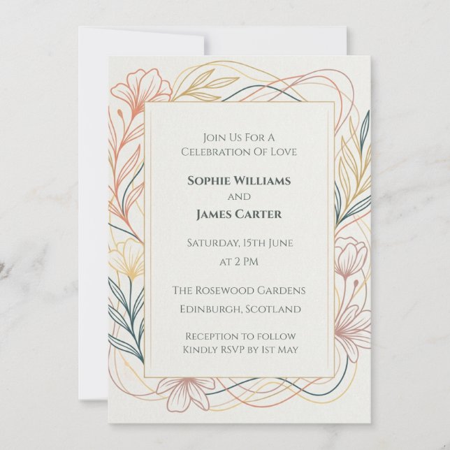 Pastel Art Nouveau Wedding Invitation (Front)