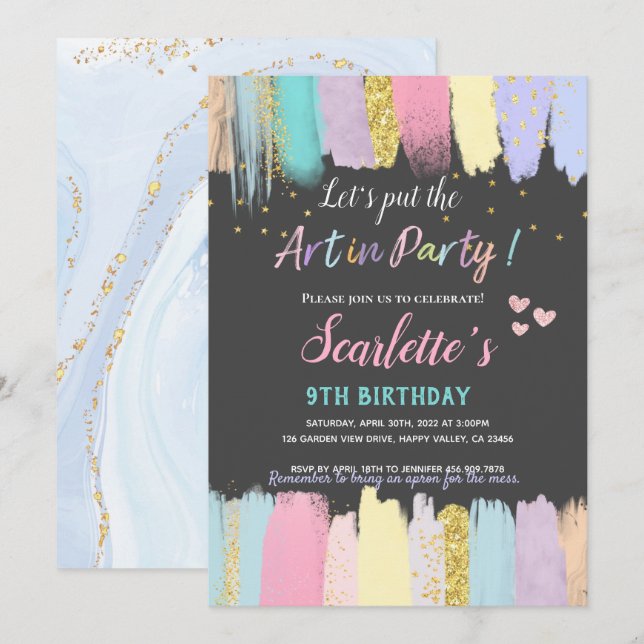 Pastel Art Painting Party Girl Birthday Invitation (Front/Back)