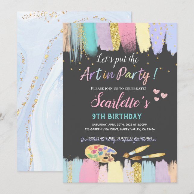 Pastel Art Painting Party Girl Birthday Invitation (Front/Back)
