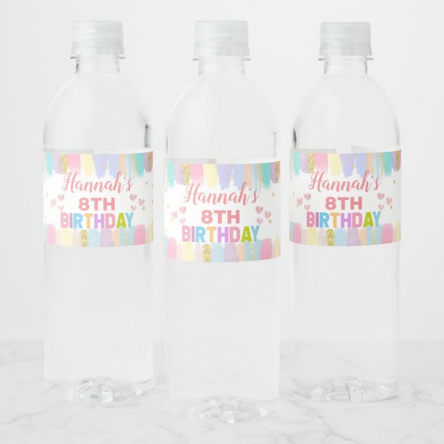 Pastel Art Party Birthday Party Water Bottle Label (Bottles)