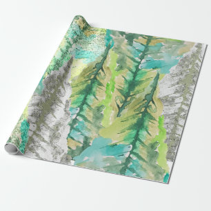 Pastel Artistic Colourful Pine Tree Watercolor Wrapping Paper