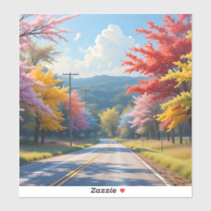 Pastel Autumn Country Road Watercolor