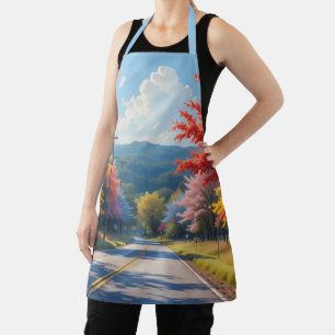 Pastel Autumn Country Road Watercolor Apron