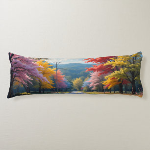 Pastel Autumn Country Road Watercolor Body Cushion