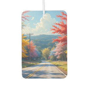 Pastel Autumn Country Road Watercolor Car Air Freshener