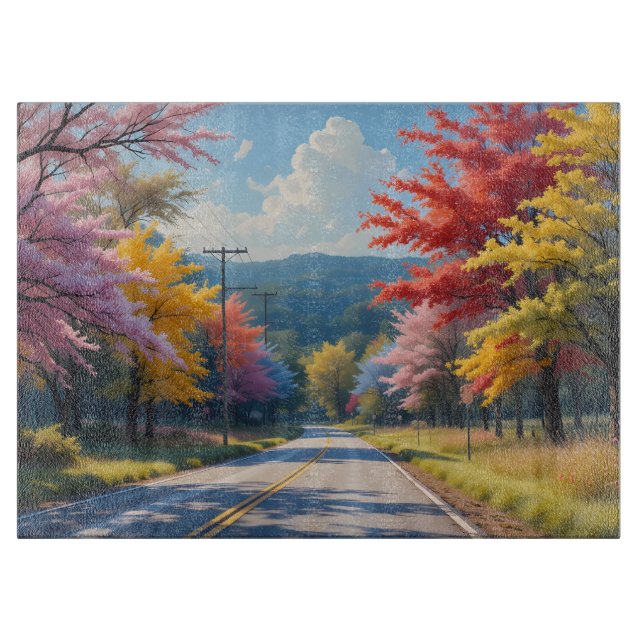 Pastel Autumn Country Road Watercolor Cutting Board (Front)
