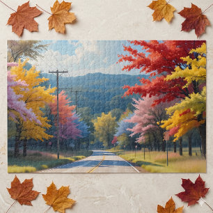 Pastel Autumn Country Road Watercolor Jigsaw Puzzle