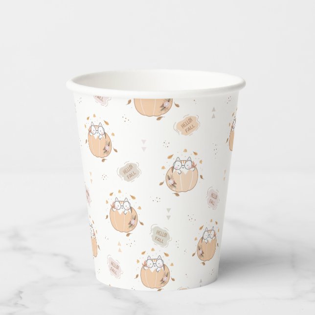 Pastel Autumn Cute Cats Paper Cups (Front)