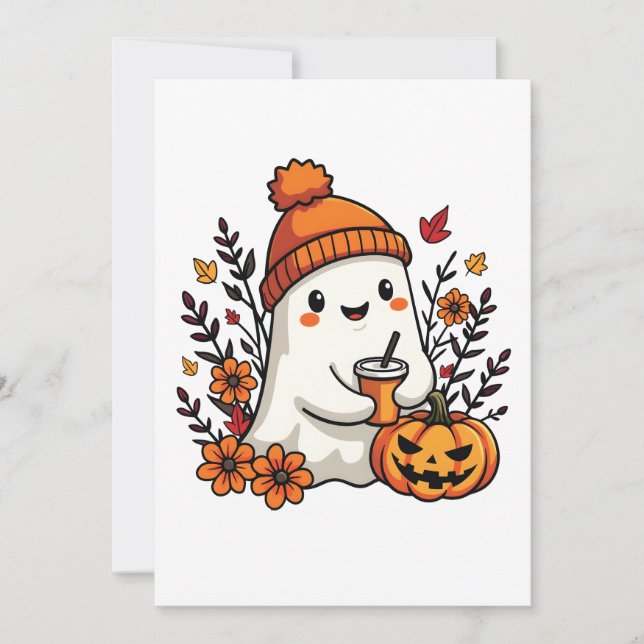 Pastel Autumn Kawaii Ghost Fall Pumpkin Spice   Invitation (Front)