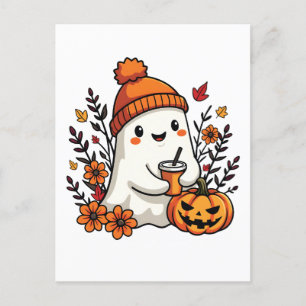 Pastel Autumn Kawaii Ghost Fall Pumpkin Spice Postcard