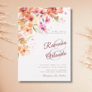 Pastel Autumn Wildflower Peony Rose Art Wedding Invitation