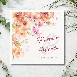 Pastel Autumn Wildflower Peony Rose Art Wedding Napkin
