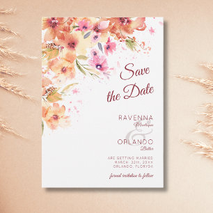 Pastel Autumn Wildflower Peony Rose Art Wedding Save The Date