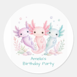 Pastel Axolotl Birthday Party Classic Round Sticker