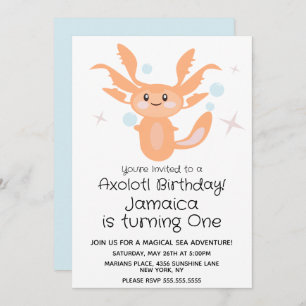 Pastel Axolotl Ocean Creature 1st Birthday Party  Invitation