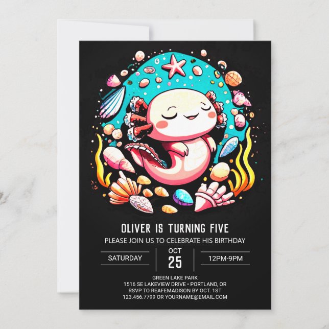 Pastel Axolotl Under the Sea Birthday Celebration Invitation (Front)
