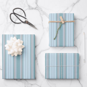 Pastel Azure & Grey Chevron Stripes Wrapping Paper Sheet