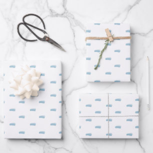 Pastel Azure Minimalist Dashes on White Wrapping Paper Sheet