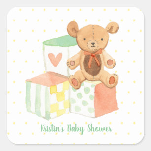 Pastel Baby Blocks and Teddy Bear Square Sticker