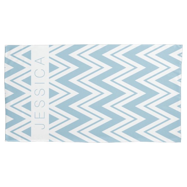 Pastel Baby Blue And White Chevron Pattern Pillowcase (Front)