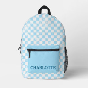 Pastel Baby Blue Chequered  Printed Backpack