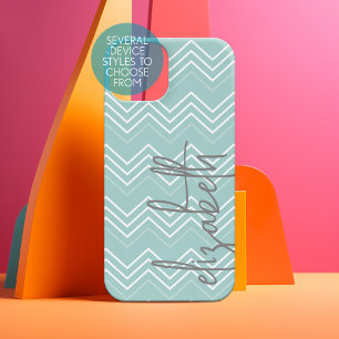 Pastel baby blue Chevron Pattern - Script Name Samsung Galaxy Case