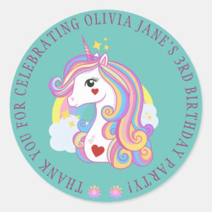 Pastel Baby Blue Custom Text Cute Unicorn Rainbow Classic Round Sticker