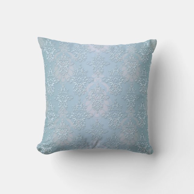 Pastel Baby Blue Damask Cushion (Front)