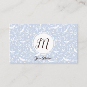 Pastel Baby Blue Floral Birds Trendy Monogram Business Card