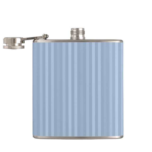Pastel Baby Blue Vertical Stripes Hip Flask (Opened)