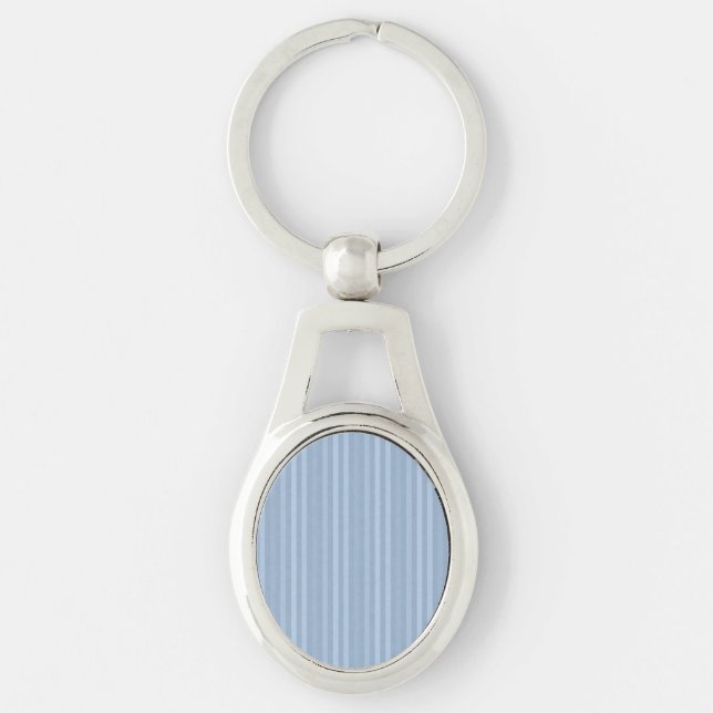 Pastel Baby Blue Vertical Stripes Key Ring (Front)