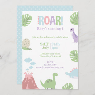 Pastel Baby Dinosaur Kids Birthday Party Holiday Card