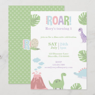 Pastel Baby Dinosaur Kids Birthday Party Holiday Card
