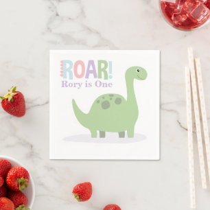 Pastel Baby Dinosaurs Roar Birthday Party Napkin