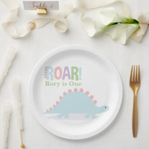Pastel Baby Dinosaurs Roar Birthday Party Paper Plate