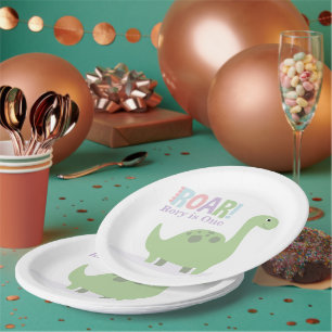 Pastel Baby Dinosaurs Roar Birthday Party Paper Plate
