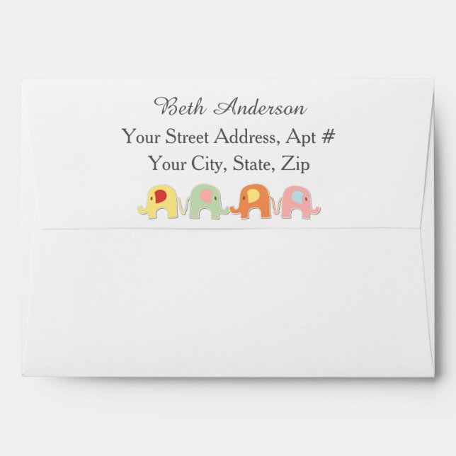 Pastel Baby Elephants Shower Envelope (Back (Top Flap))