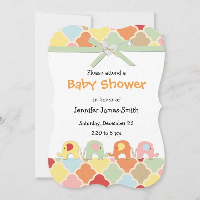 Pastel Baby Elephants Shower Invitation (Front)