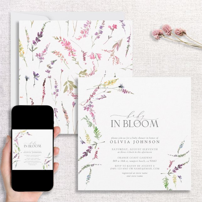 Pastel Baby in Bloom Script Floral Baby Shower Invitation (Creator Uploaded)